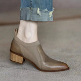 lovefery Autumn New Soft Work Shoes,Women Mid Heels,Stretch,Pointed Toe,Slip On British Style