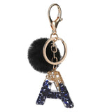 LoveFery - Black Pompom Letter Keychain Glitter Gradient Resin A-Z Initials Alphabet Keyring Pendant Women Handbag Phone Decorative Gift