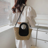 lovefery - Straw Summer Beach Bag Women Vintage Handmade Woven Shoulder Bag Shell Fashion Tote Vacation Casual Bucket Bag