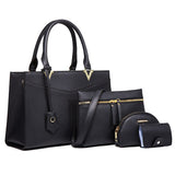 LoveFery Luxury Women Bags Set PU Leather Solid Color Classic Ladies Handbag Shoulder Bag Purses and Card Pack 4 Pcs Set