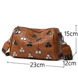 Vintage Rivet Leather Women Handbag and Purse Fashion Boston Pillow Crossbody Bag Large Capacity Female Designer Shoulder Bag