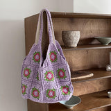 LoveFery - Bohemian Paisley Crochet Women Shoulder Bags Knitting Large Tote Bag Casual Lady Handbags Big Shopper Purses Summer Beach Bag