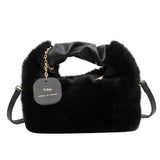 LoveFery - Women Faux Fur Handbags Zipper Small Lady Shoulder Crossbody Bag Casual Tote Half-Moon Hobos Winder