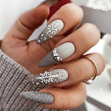 24Pcs Almond Fake Nails with Rhinestone Glitter Geometric Lines Design Press on Nails Detachable Stiletto False Nails Tips