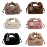 LoveFery - Women Faux Fur Handbags Zipper Small Lady Shoulder Crossbody Bag Casual Tote Half-Moon Hobos Winder