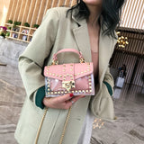 LoveFery - New Chains Rivet Women Handbags Small White Black Pink Yellow Blue Pvc Hasp Handbags Summer Soft Shoulder Bags Cross Body