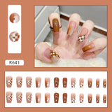 24pcs/box Fake Nails Press on Short Reusable with Designs Set French Artificial Pink kawaii False Tipsy Stick-on Nails Tips Art