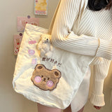 Cartoon Shoulder Bag Women Canvas Large Capacity Cute Shopper Bags Girls Ins Fashion Casual Book Storage Schoolbag for Student