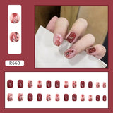 24Pcs/Box Red Ballerina Fake Nails Press On Nial Art Tips False Nails Press On Nails Coffin Artificial Nails