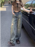 lovefery Perforated Jeans, Summer Loose Straight Leg Wide Leg Pants, Niche Stitching, Old Beggar Pants, Women's Jeans