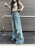 lovefery Vintage Pants, Jeans, Women's Torn Wide Leg Pants, Summer High Waisted, Slimming, Loose Fitting Long Pants, Women's Jeans