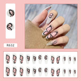 24pcs/box Fake Nails Press on Short Reusable with Designs Set French Artificial Pink kawaii False Tipsy Stick-on Nails Tips Art