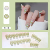 24pcs French Fake Nails Short Art Nail Tips Press Stick on False with Designs Full Cover Artificial Pink Wearable Clear Tips