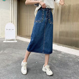 lovefery  New Denim Skirt Women's Spring And Autumn Design Sense Mid-length High Waist Large Size Slim Embroidered Long Skirt