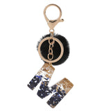 LoveFery - Black Pompom Letter Keychain Glitter Gradient Resin A-Z Initials Alphabet Keyring Pendant Women Handbag Phone Decorative Gift