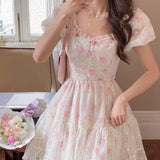 LoveFery Sky Sailing Rose Petals Fairycore Princesscore Cottagecore Dress