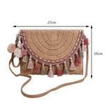 LoveFery - Retro Square Straw Bag Wicker Envelope Bag Tassels Wrist Pack Handbags  Women Summer Woven Clutch Bag Beach Shoulder Bags