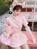 lovefery Snow-Dusted Plum Blossom Warrior Fairycore Princesscore Dress with Gloves and Pants Bottoms Set