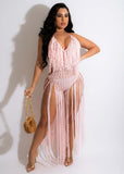 lovefery Knit Rib Tassel Bodysuit Rompers Sexy Fishnet Halter Lace Up V Neck See Through Jumpsuit Women Summer Beach Wear One Piece Dress