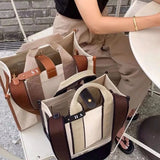 LoveFery - Casual Striped Canvas Large Tote Bag Designer Women Handbags Luxury Shoulder Crossbody Bags Big Shopper Purse Travel Sac Ol