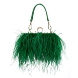 LoveFery - Luxury Ostrich Feather Evening Bags For Women  Chain Shoulder Crossbody Bag Tassel Party Clutch Purse Green Wedding Handbags