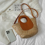 lovefery - Straw Summer Beach Bag Women Vintage Handmade Woven Shoulder Bag Shell Fashion Tote Vacation Casual Bucket Bag