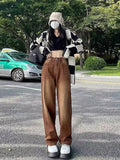 lovefery European And American Retro Brown Jeans Women's Spring And Autumn High-waisted Straight-leg Loose And Thin Wide-leg Pants