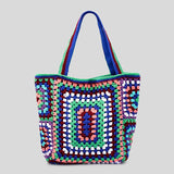 LoveFery - Bohemian Paisley Crochet Women Shoulder Bags Knitting Large Tote Bag Casual Lady Handbags Big Shopper Purses Summer Beach Bag