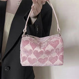 LoveFery - Pink Women Handbag Heart Casual Sweet Cute Shoulder Bag Autumn Winter New Korean Style Luxury Designers Square Bag