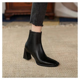 lovefery Ankle Boots for Women Square Toe Fashion Shoes Autumn Winter Short Boots Zipper Square Heels Comfortable Lady Shoes