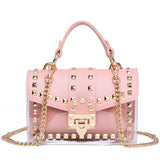 LoveFery - New Chains Rivet Women Handbags Small White Black Pink Yellow Blue Pvc Hasp Handbags Summer Soft Shoulder Bags Cross Body