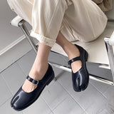 Flats Spilt Toe Shoes Black Leather Loafer Brown Size 40 Fashion Buckle Mary Janes Flat Ninja Shoe Women