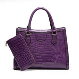 LoveFery - Crocodile Pattern Composite Womens Handbags 2 Pecs/set Fashion Women Bag Big Female Vintage Shoulder Bags Purple Ladies Bolsa