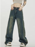 lovefery Vintage Washed Old High Street Side Striped Jeans Women's Loose Wide Leg Slim Pants Women's Jeans