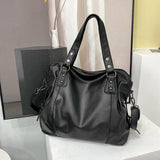 Women's Black Large Shoulder Bag Quality Pu Leather Lychee Pattern Ladies Soft Tote Handbag Female Roomy Commuter Crossbody Bags