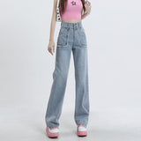 lovefery High End Denim Women's Summer Raw Edge Stitching Design For Lifting Buttocks And Slimming Straight Wash Pants