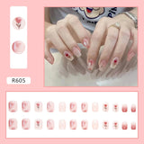 24pcs/box Fake Nails Press on Short Reusable with Designs Set French Artificial Pink kawaii False Tipsy Stick-on Nails Tips Art