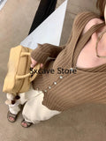 lovefery  Autumn V-Neck Knitted Cardigan Women Pure Color Casual Long Sleeve Slim Sweater Office Lady Y2k Crop Tops Female Korean