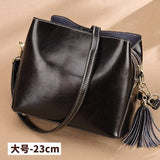 lovefery - New Fashion Scrub cowhide Women Bucket Bag Vintage Tassel Messenger Bag High Quality Retro Shoulder Bag Crossbody Bag Tote