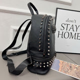 LoveFery - Soft PU Leather Women Backpack Punk Rock Skull Designer Handbags Female Backpack Black Rivet Backpack WHDV2095