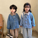 Autumn Children's denim jacket Contrast Corduroy Lapel collar outwear Boys and girls loose casual Coats