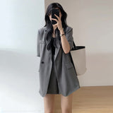 lovefery  Summer Retro Korean Version of the Temperament Short-sleeved Suit Jacket + Shorts Set Casual Loose Suit Two-piece Female