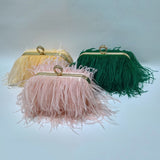 LoveFery - Luxury Ostrich Feather Evening Bags For Women  Chain Shoulder Crossbody Bag Tassel Party Clutch Purse Green Wedding Handbags