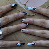 24pcs y2k Fake Nails Black White Star Printed Press on Nail Tips Long Coffin European Artificial Nail Patch for Girl Women