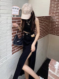 lovefery Ins Simple Fashion Skirt Printing New Natural Waist Trend Japanese Long Skirt Female Solid Color Street A-line Skirt