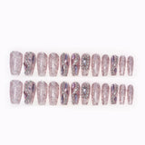 24Pcs Long Coffin Fake Nails Rhinestone Designs Glitter Sequins Ballerina Press on Nails Pink Ballet Wearable False Nails