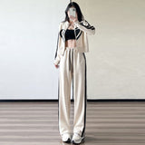 lovefery  New Spring and Autumn Zipper Jacket High Waist Wide Leg Pants Two-piece Fashion Casual Loose Long-sleeved Sports Suit Women