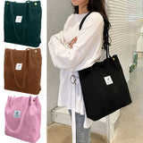 LoveFery - Women Corduroy Shoulder Shopping Bags Reusable Casual Outdoor Party Tote New Female Bag Handbags with Button Eco Organizer