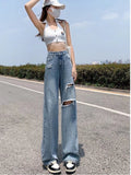 lovefery Ripped Jeans Women's Summer Thin Section  New Straight Loose High Waist Thin Wide Leg Pants