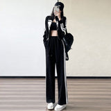 lovefery  New Spring and Autumn Zipper Jacket High Waist Wide Leg Pants Two-piece Fashion Casual Loose Long-sleeved Sports Suit Women